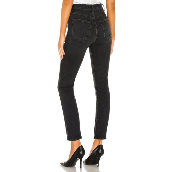 Agolde Women's Riley High Rise Straight Crop Jeans Panoramic Black Size 25 - Picture 2 of 8